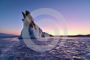 Dragon Tail Rock on Ogoy Island During Morning Twilight at Lake Baikal