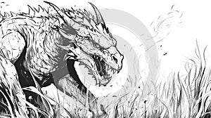 Dragon-themed Coloring Book Page: Devil Walking Out Of Fire