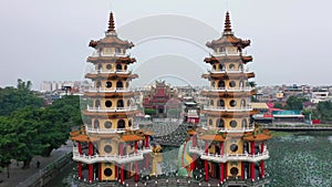 Dragon and Tiger Pagodas famous building in southern Kaohsiung, Taiwan.