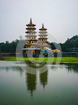 Dragon and Tiger Pagodas at lotus lake in Kaohsiung Taiwan
