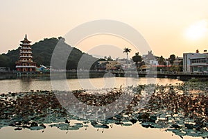 Dragon And Tiger Pagodas at sunset - Lotus pond, Kaohsiung, Taiwan