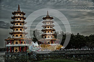 The Dragon and Tiger Pagodas temple located at Lotus Lake in Zuoying District, Kaohsiung, Taiwan