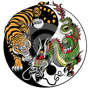 Dragon and tiger yin yang