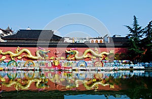 Dragon wall at the banks of river Qinhuai in the city of Nanjing