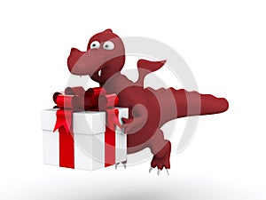 Dragon with white gift box