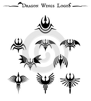 Dragon Wings Logos - Black Tribal Modern Tattoo