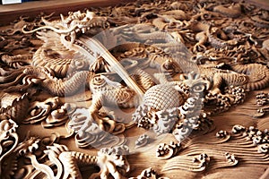 Dragon wood carve photo