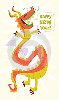 Dragon year. Happy New Year. Colorful cartoon character