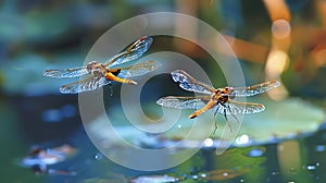 Dragonflies Hovering Over a Pond