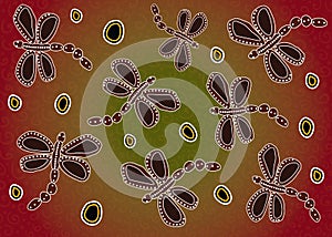 Dragonfly aboriginal art vector background.