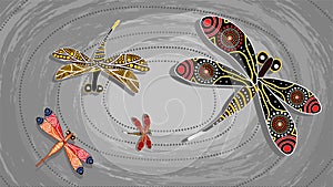 Dragonfly aboriginal art vector painting.
