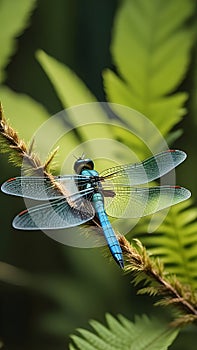 Dragonfly against a green background.