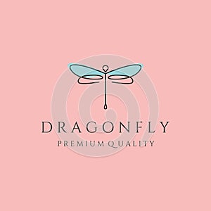 dragonfly with blue wings line art logo vector symbol illustration design