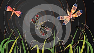 Dragonfly aboriginal art vector painting. photo