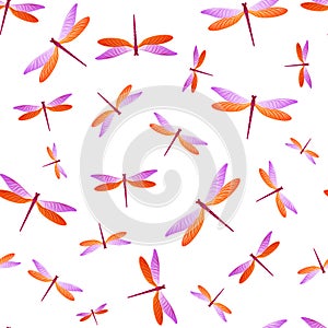 Dragonfly childish seamless pattern. Spring clothes fabric print with darning-needle insects. photo