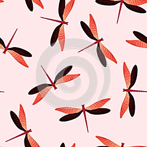 Dragonfly colorful seamless pattern. Repeating clothes fabric print with darning-needle insects. photo
