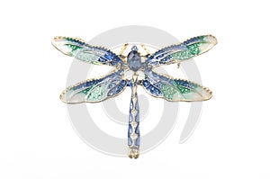 Dragonfly enamel brooch isolated on white