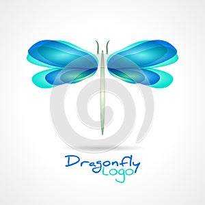 Dragonfly flat icon with soft transition colors wings. Abstract bright logo template. Vector design wildlife