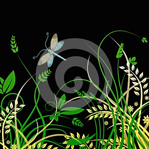 Dragonfly and foliage vector background