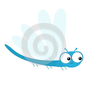 Dragonfly icon. Cute cartoon kawaii funny character. Insect isolated. Big eyes. Smiling face. Flat design. Baby clip art. White