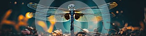 A dragonfly with a large wingspan is sitting on the ground, AI