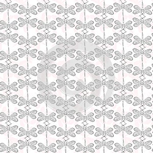 Dragonfly line art geometry vector seamless pattern background for textile, fabric, wallpaper, scrapbook. Insects with