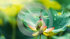 Dragonfly on lotus flower by yuan yi