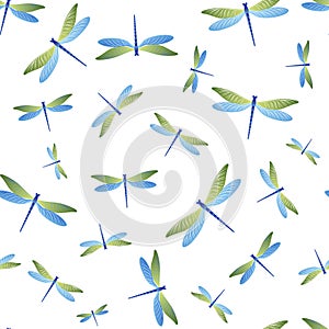 Dragonfly minimal seamless pattern. Repeating clothes fabric print with darning-needle insects. photo