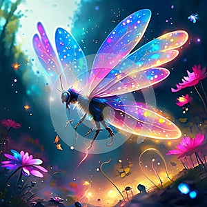 dragonfly in the night sky. 3d rendering. 3d illustration. Generative AI