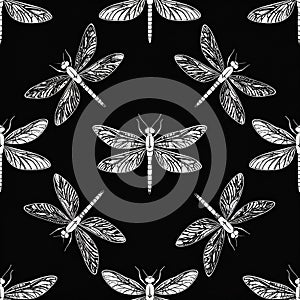 Dragonfly Pattern on Black Background