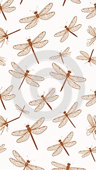 Dragonfly Pattern on White Background for Textile Design