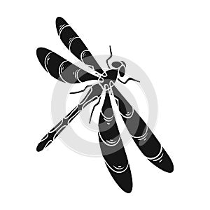 A dragonfly, a predatory insect.Dragonfly flying invertebrate insect single icon in black style vector symbol stock