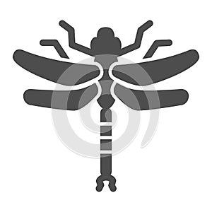 Dragonfly solid icon, Insects concept, beautiful predatory insect with two transparent wings sign on white background
