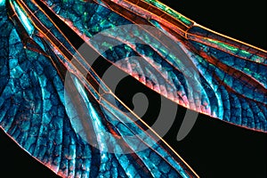 Dragonfly wing on black background