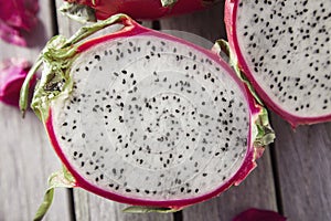 Dragonfruit on white washed wood planks