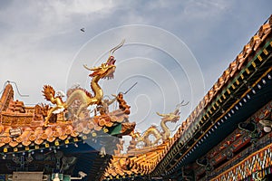 The dragons decorations on the roof of Da Zhao, Hohhot, Inner Mongolia, China