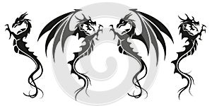 Dragons - Dragon symbol tattoo, set of black and white vector illustration
