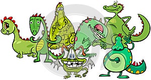 Dragons fantasy cartoon characters group