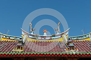 Dragons and fireball at the roof of Vihara Buddha Prabha, Yogyakarta