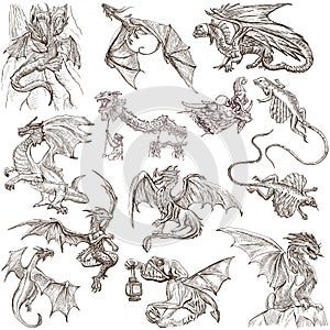 Dragons. An hand drawn freehand sketches. Originals.