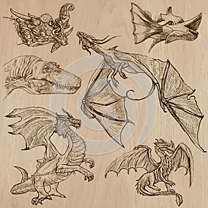 Dragons. An hand drawn vectors in one pack.