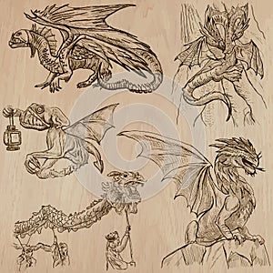 Dragons. An hand drawn vectors in one pack.