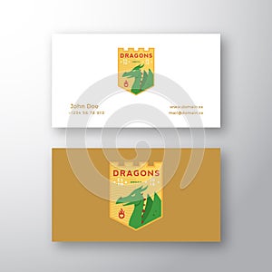 Dragons Medeival Sports Team Emblem. Abstract Vector Sign, Symbol or Logo and Business Card Template. Mythical Reptile