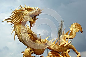 Dragons in the temple with sky photo