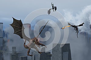 Dragons wreak destruction on modern city