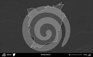 Drahicyn District highlighted, Belarus. Grayscale