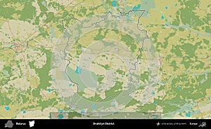 Drahicyn District outlined, Belarus. Topographic Humanitarian