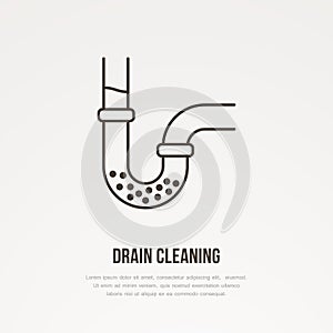 Drain cleaning flat line icon. Outline sign of blocked water pipe. Vector illustration for repair or plumbing service