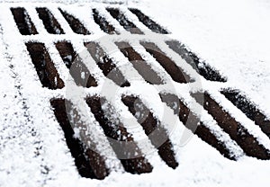 Drain grate covered with snow