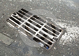 Drain grate on the road